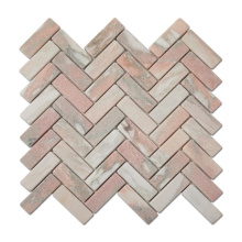 Norway Herringbone Marble Mosaic Pink Color Tumble Marble Mosaic